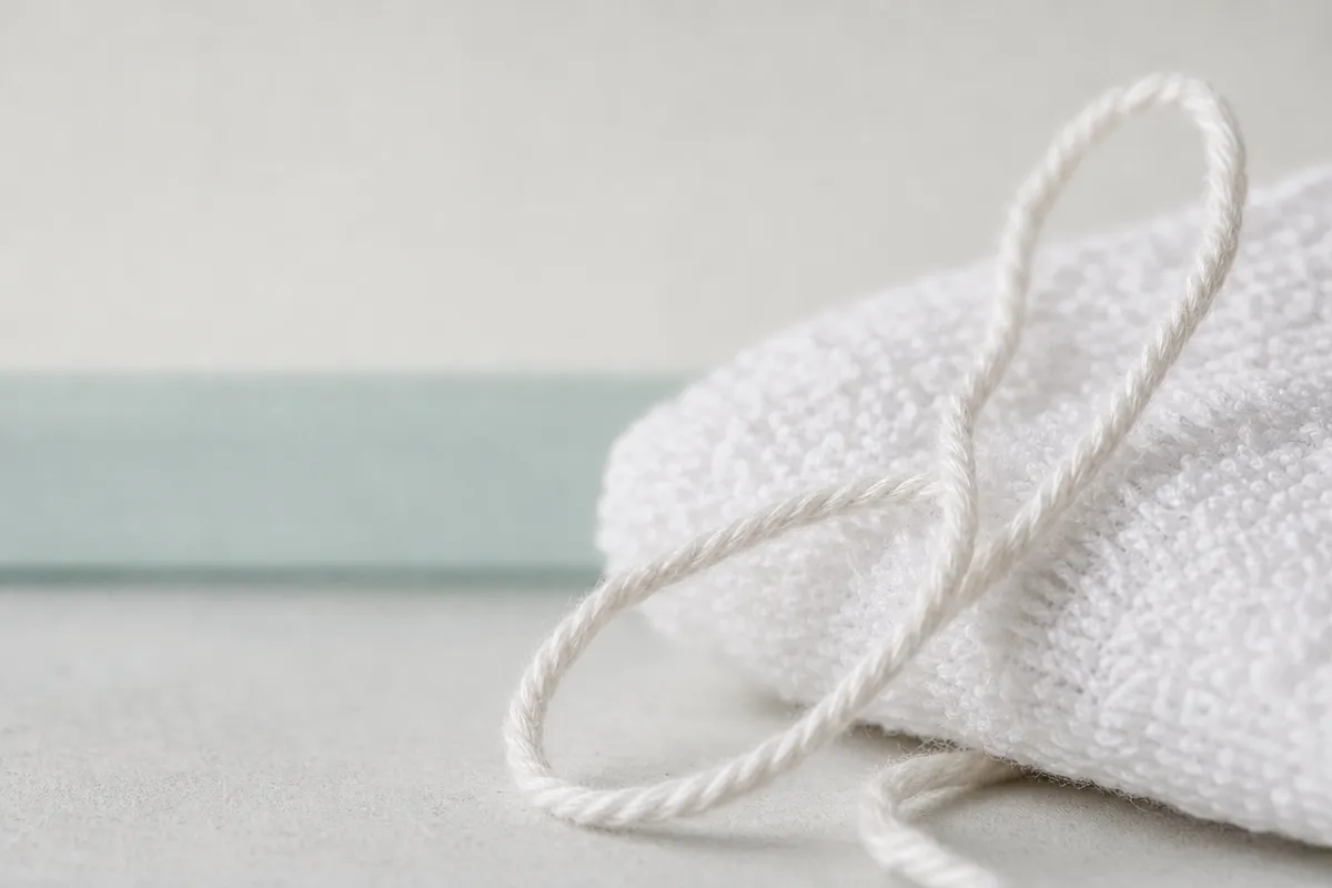 Illustration: twisted cotton thread looped over a folded white towel
