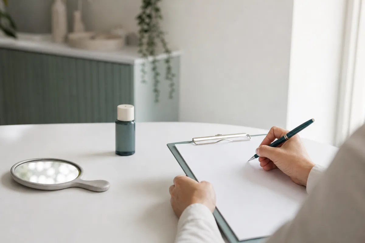 Illustration: hands filling in a consultation form on a clipboard
