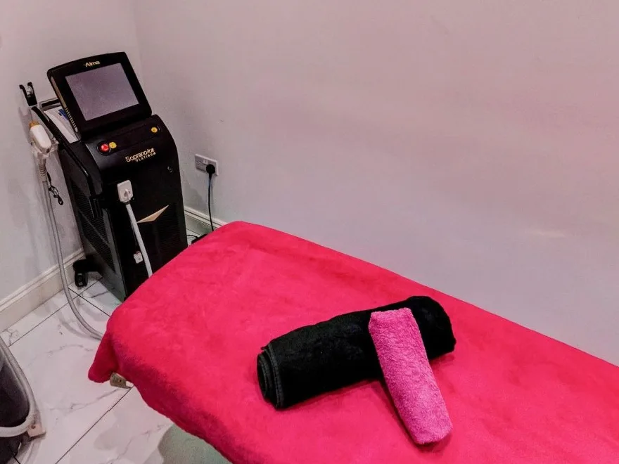 The laser hair removal room at NBA Clinic in Barkingside, with the Soprano laser